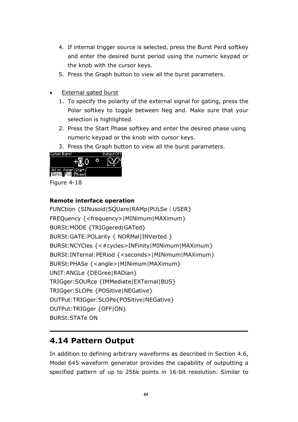 Attern, Utput, 14 pattern output | BNC 645 User Manual | Page 64 / 190