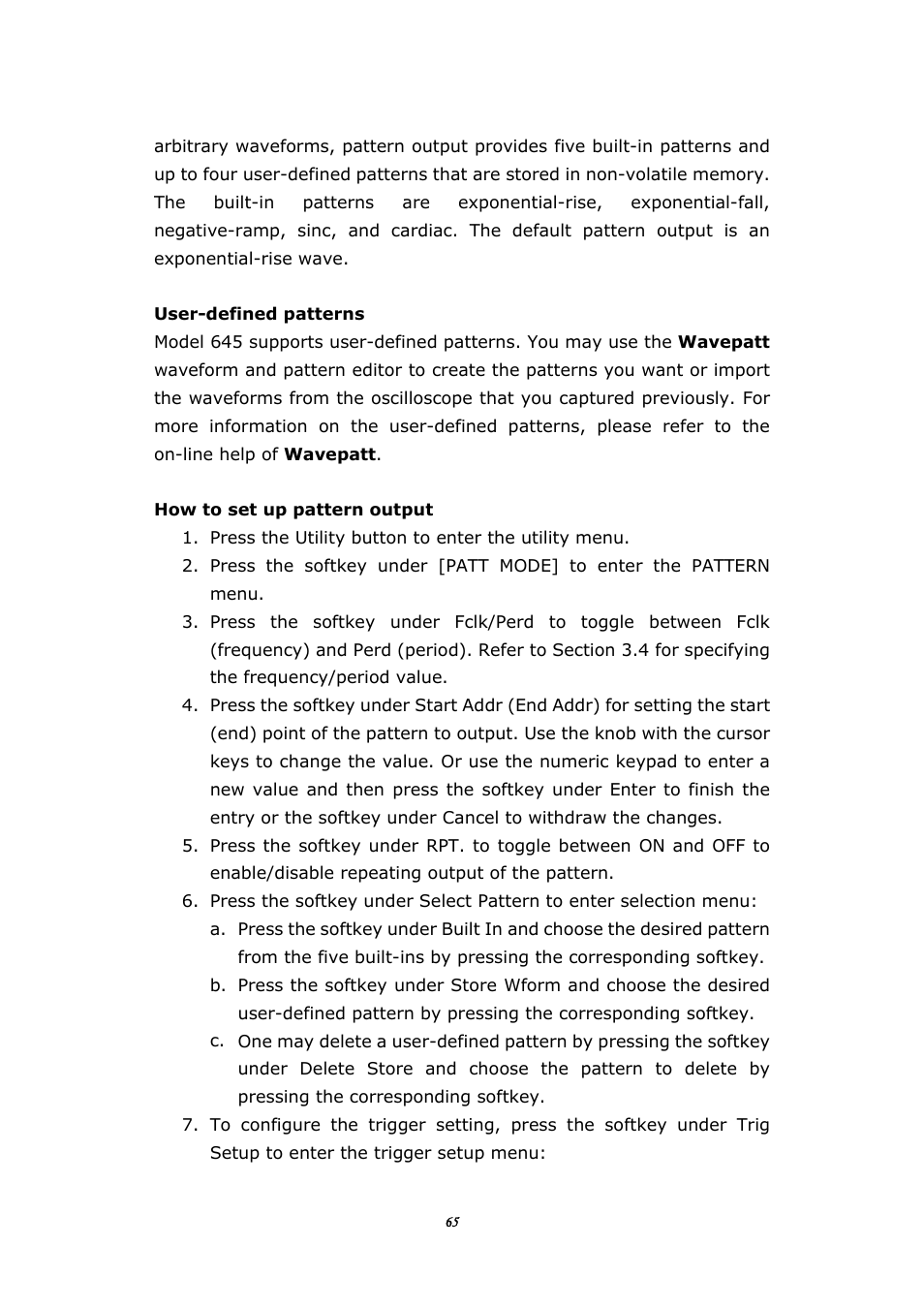 14 pattern output | BNC 645 User Manual | Page 65 / 190