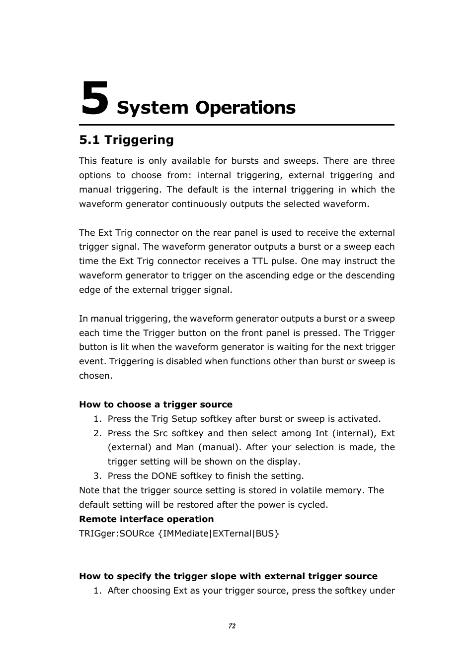 System operations, 1 triggering, 5 system operations | Riggering | BNC 645 User Manual | Page 72 / 190