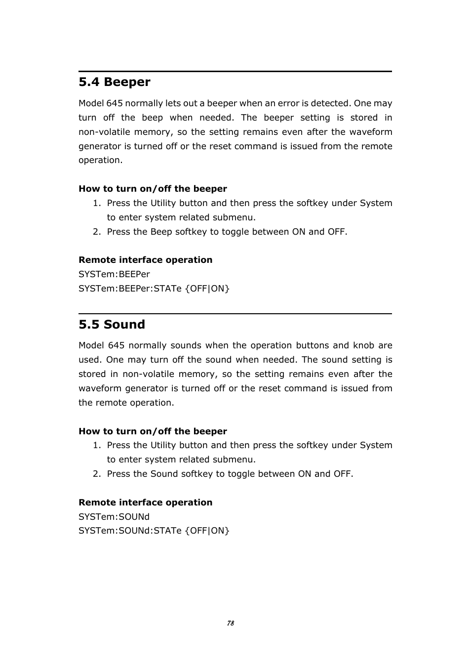 4 beeper, 5 sound, Eeper | Ound | BNC 645 User Manual | Page 78 / 190