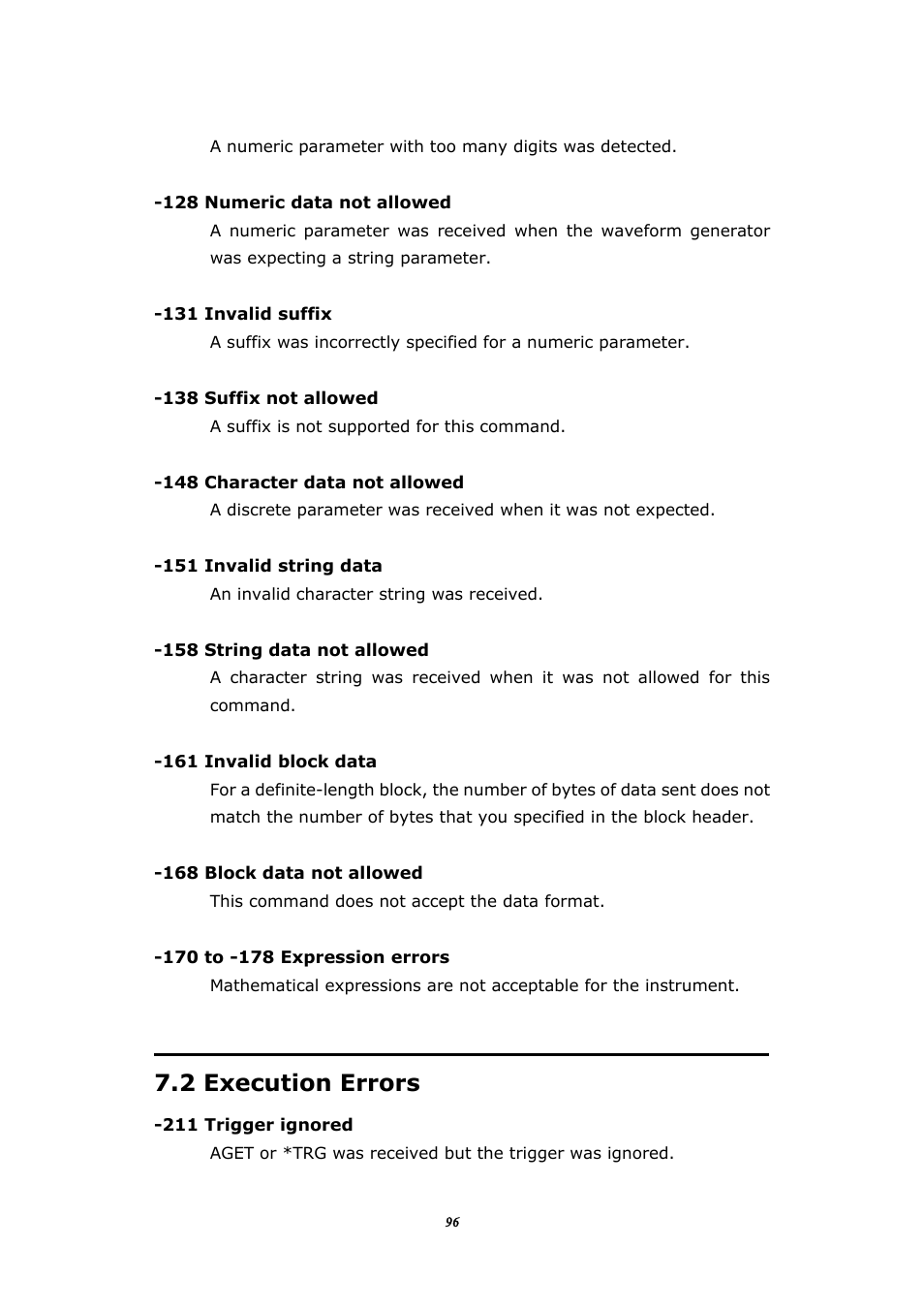 Xecution, Rrors, 2 execution errors | BNC 645 User Manual | Page 96 / 190
