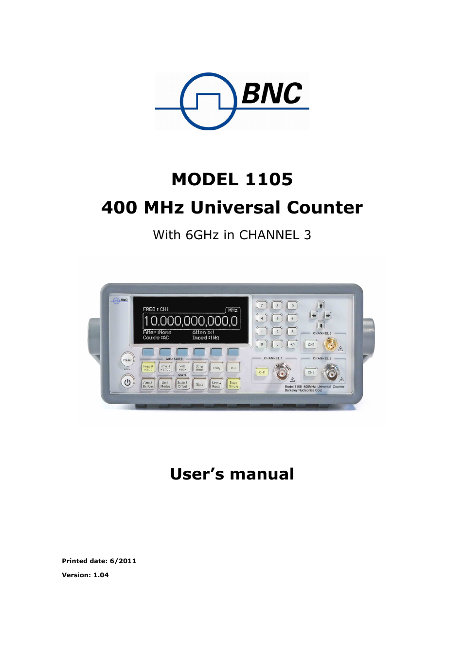 BNC 1105 Universal Counter User Manual | 197 pages