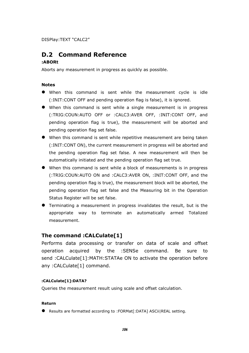 D.2 command reference | BNC 1105 Universal Counter User Manual | Page 106 / 197