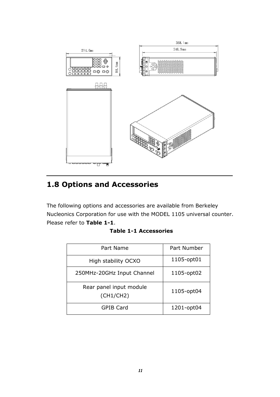 8 options and accessories | BNC 1105 Universal Counter User Manual | Page 11 / 197