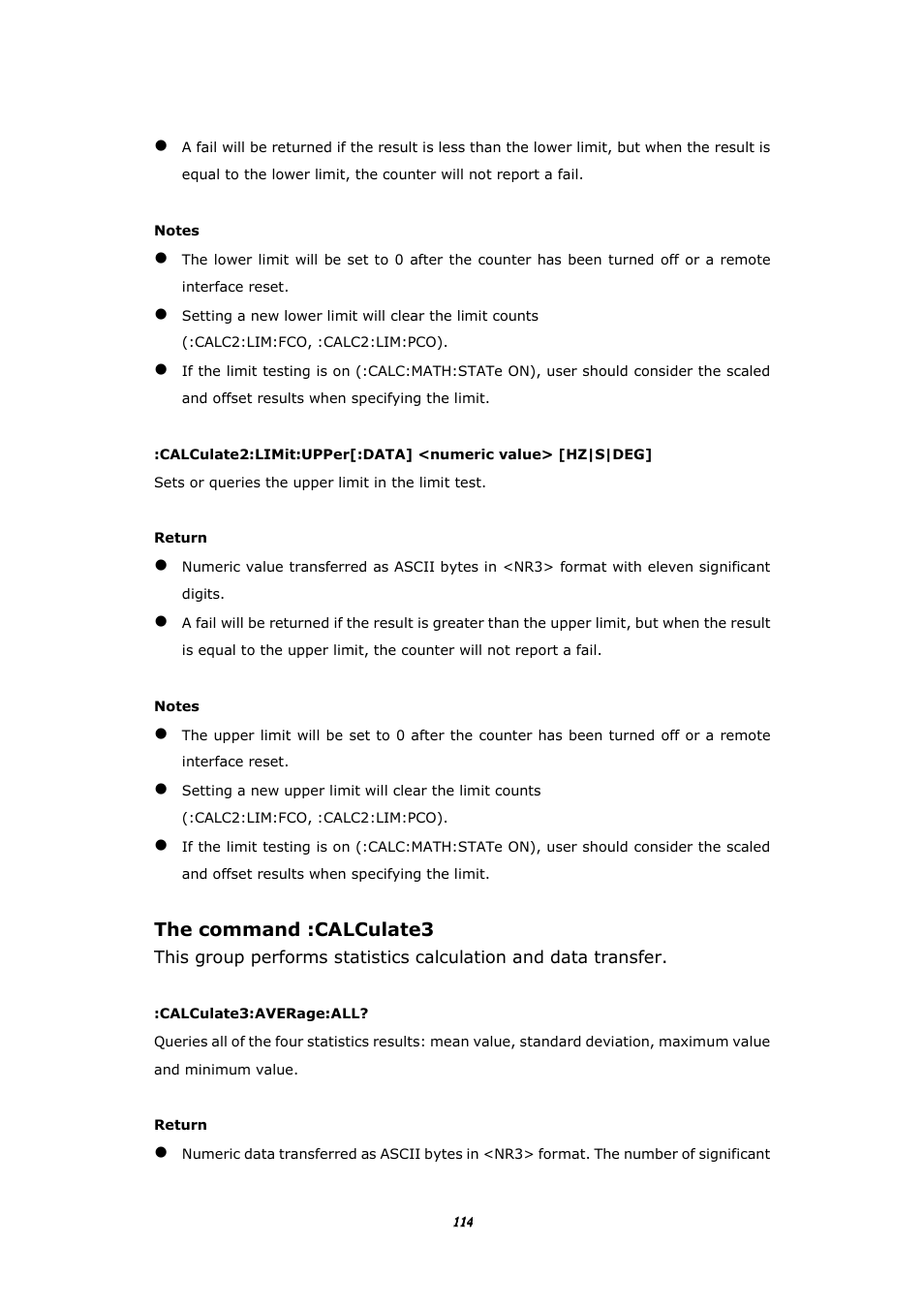 The command :calculate3 | BNC 1105 Universal Counter User Manual | Page 114 / 197