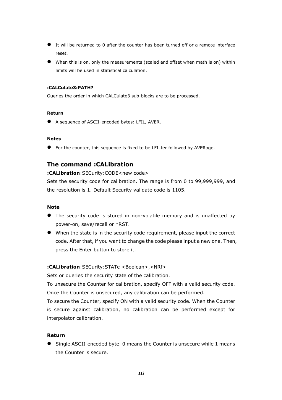 The command :calibration | BNC 1105 Universal Counter User Manual | Page 119 / 197