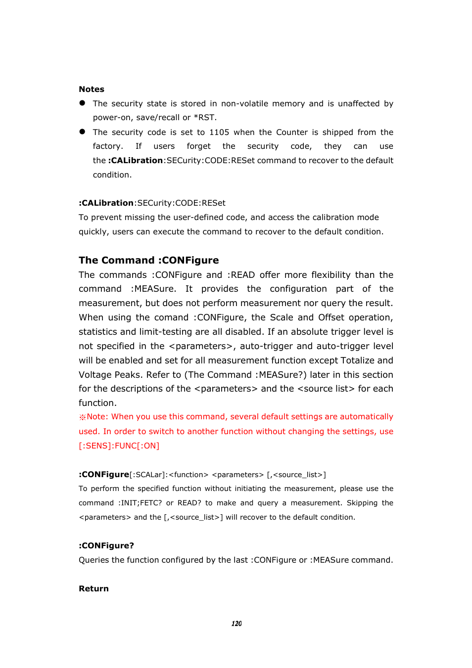 The command :configure | BNC 1105 Universal Counter User Manual | Page 120 / 197