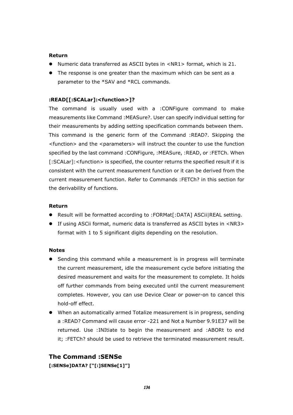 The command :sense | BNC 1105 Universal Counter User Manual | Page 136 / 197