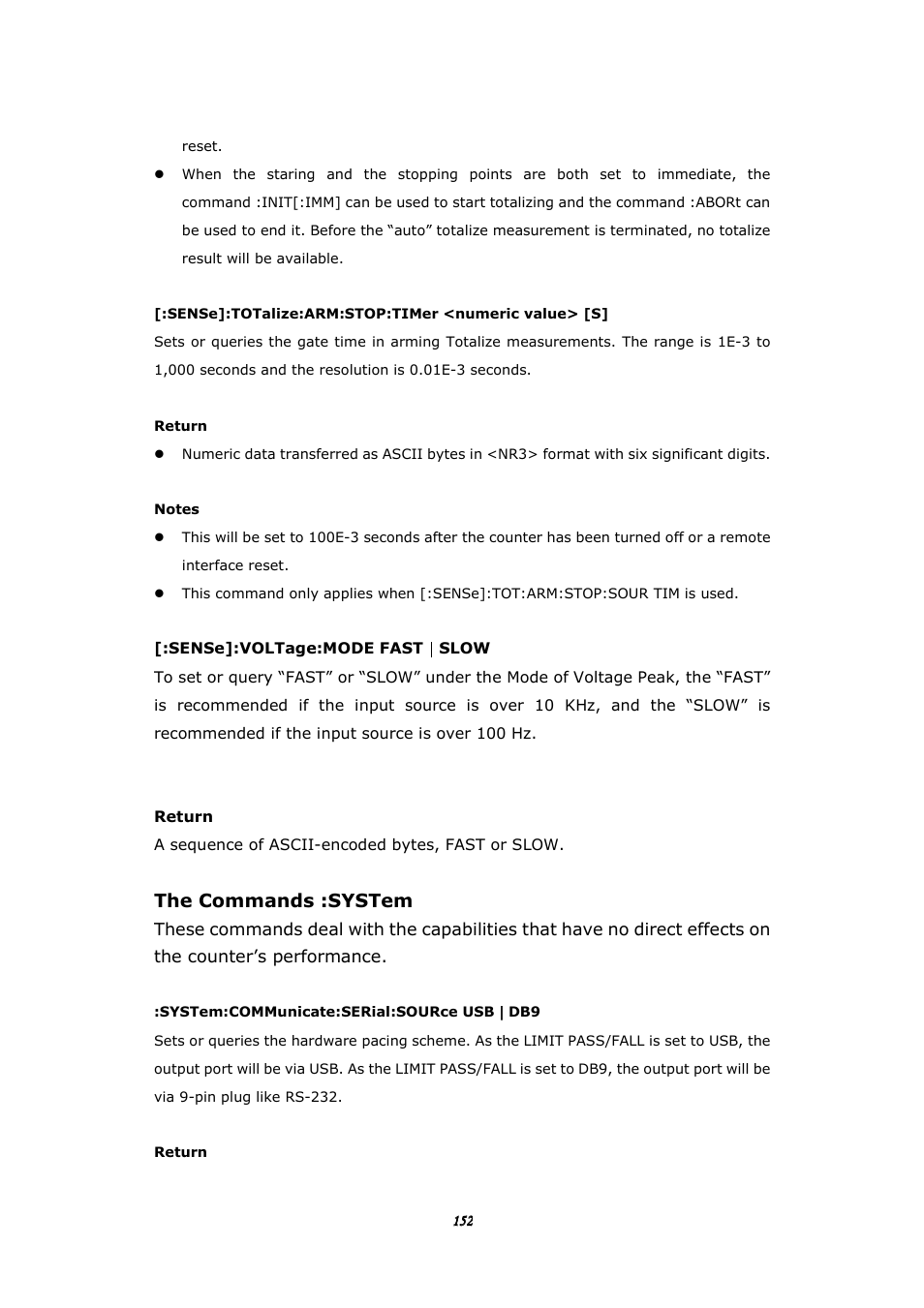 The commands :system | BNC 1105 Universal Counter User Manual | Page 152 / 197