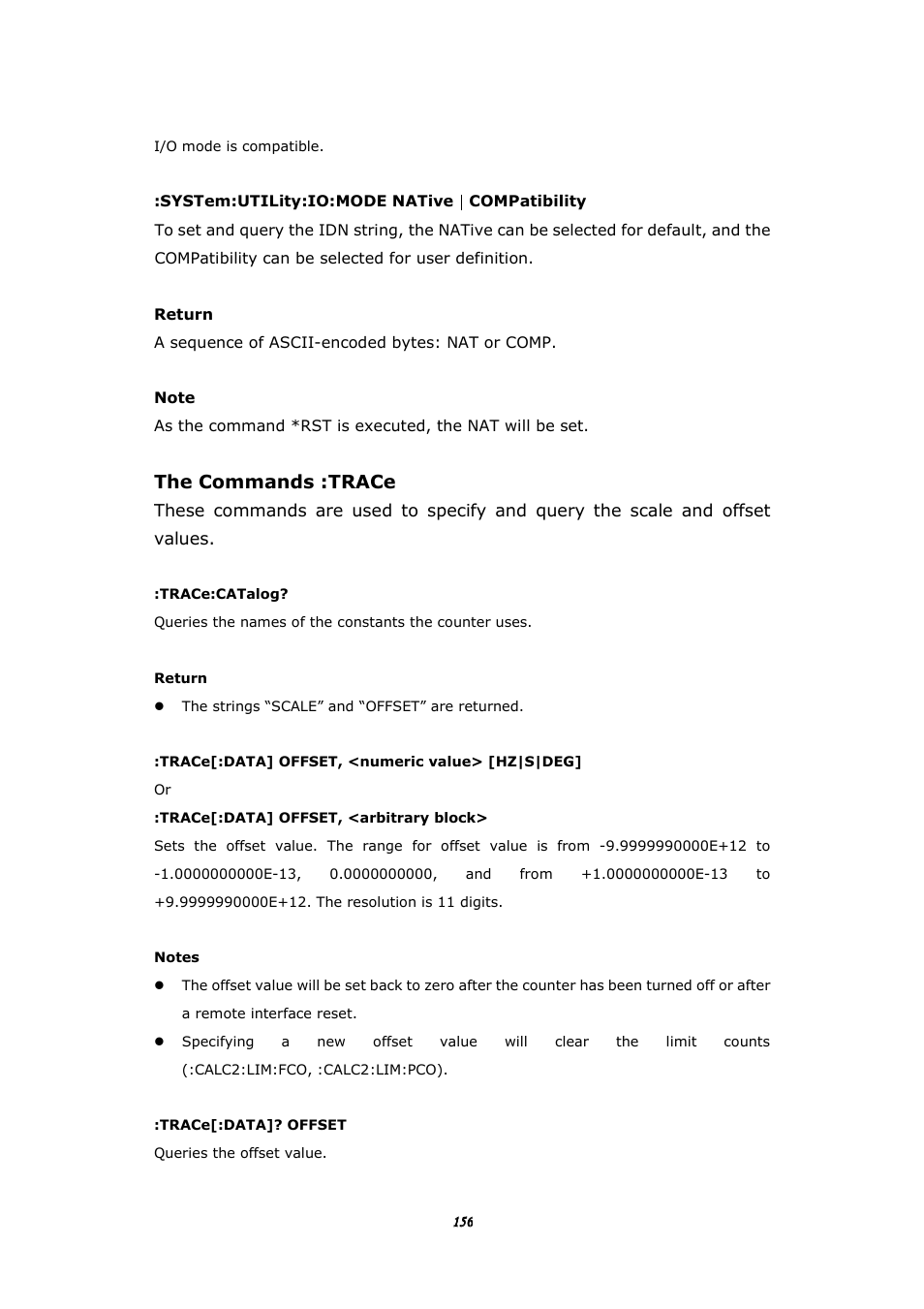 The commands :trace | BNC 1105 Universal Counter User Manual | Page 156 / 197