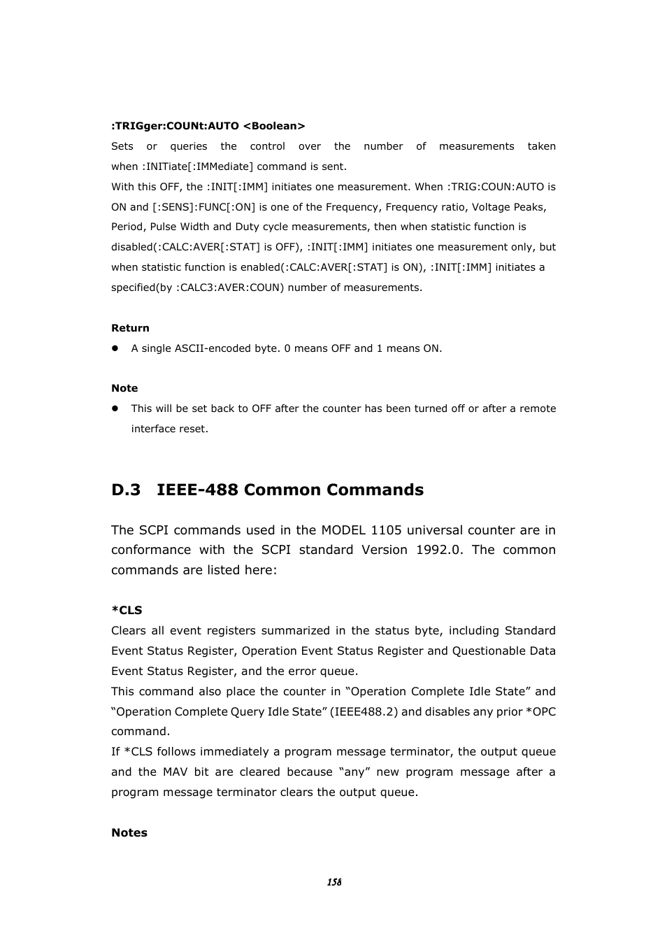 D.3 ieee-488 common commands | BNC 1105 Universal Counter User Manual | Page 158 / 197