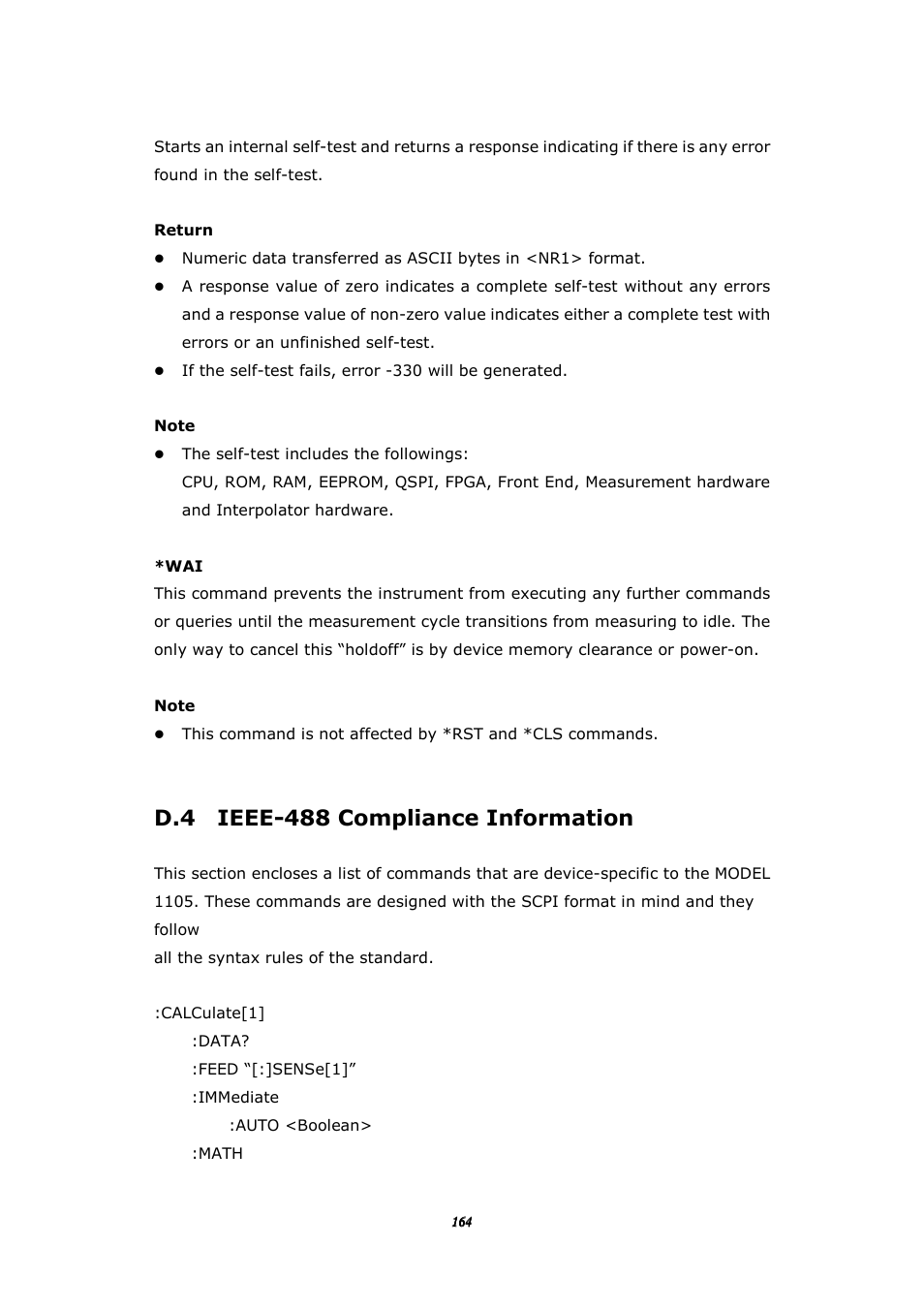 D.4 ieee-488 compliance information | BNC 1105 Universal Counter User Manual | Page 164 / 197