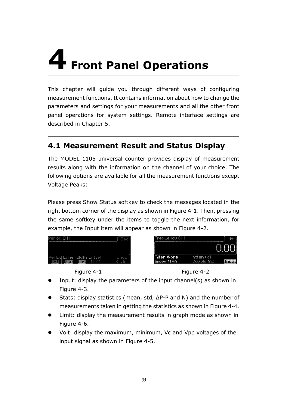Front panel operations | BNC 1105 Universal Counter User Manual | Page 35 / 197