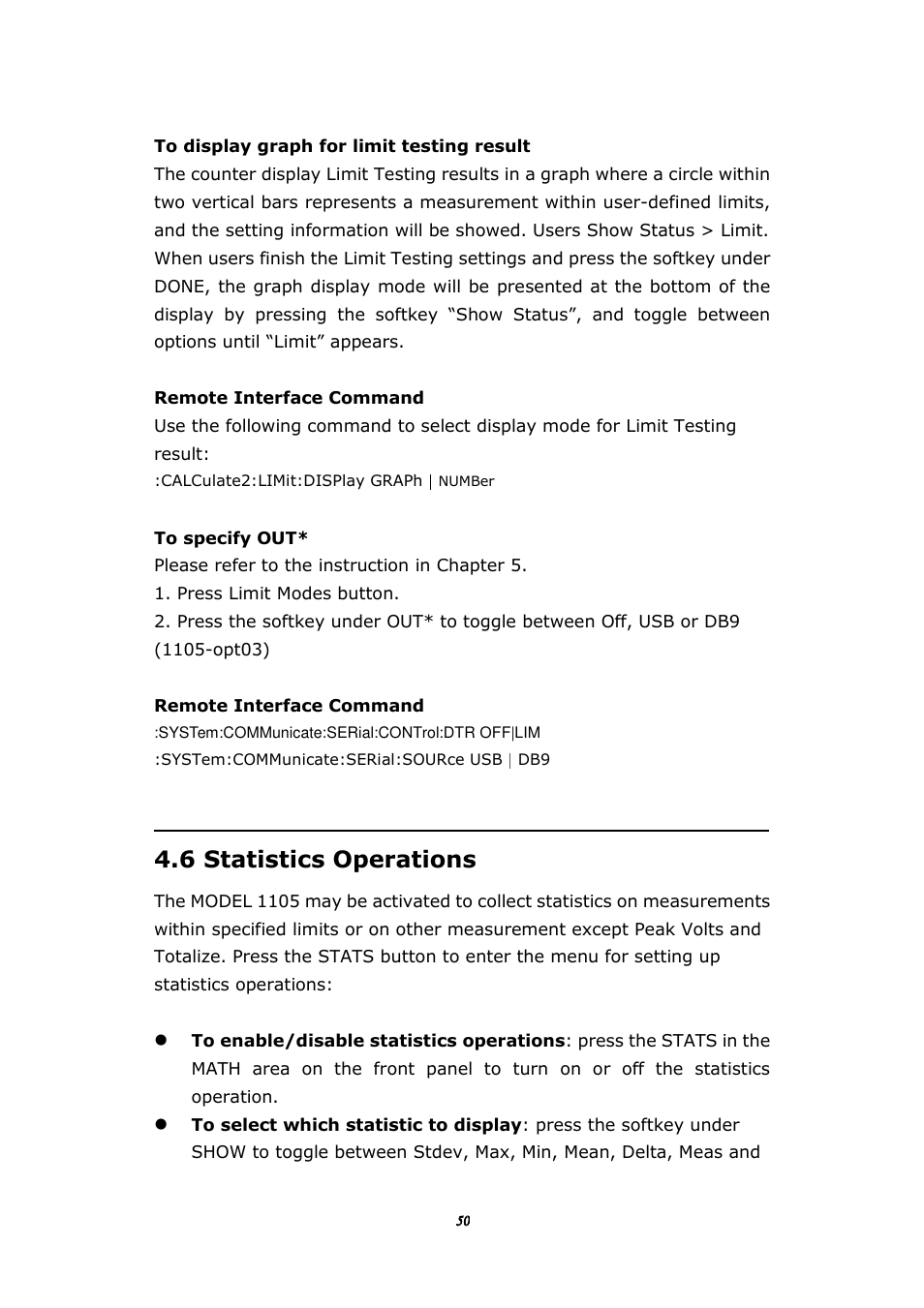 6 statistics operations | BNC 1105 Universal Counter User Manual | Page 50 / 197