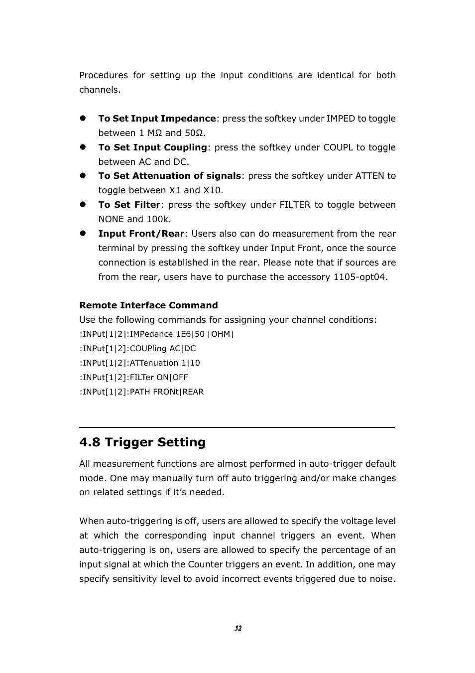 8 trigger setting | BNC 1105 Universal Counter User Manual | Page 52 / 197