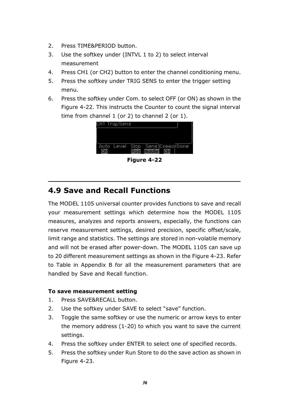 9 save and recall functions | BNC 1105 Universal Counter User Manual | Page 56 / 197