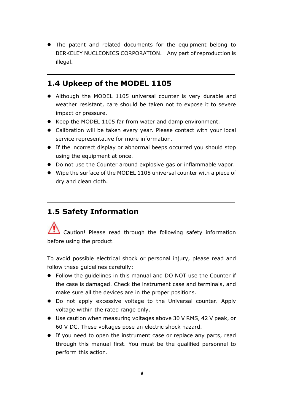 5 safety information | BNC 1105 Universal Counter User Manual | Page 8 / 197