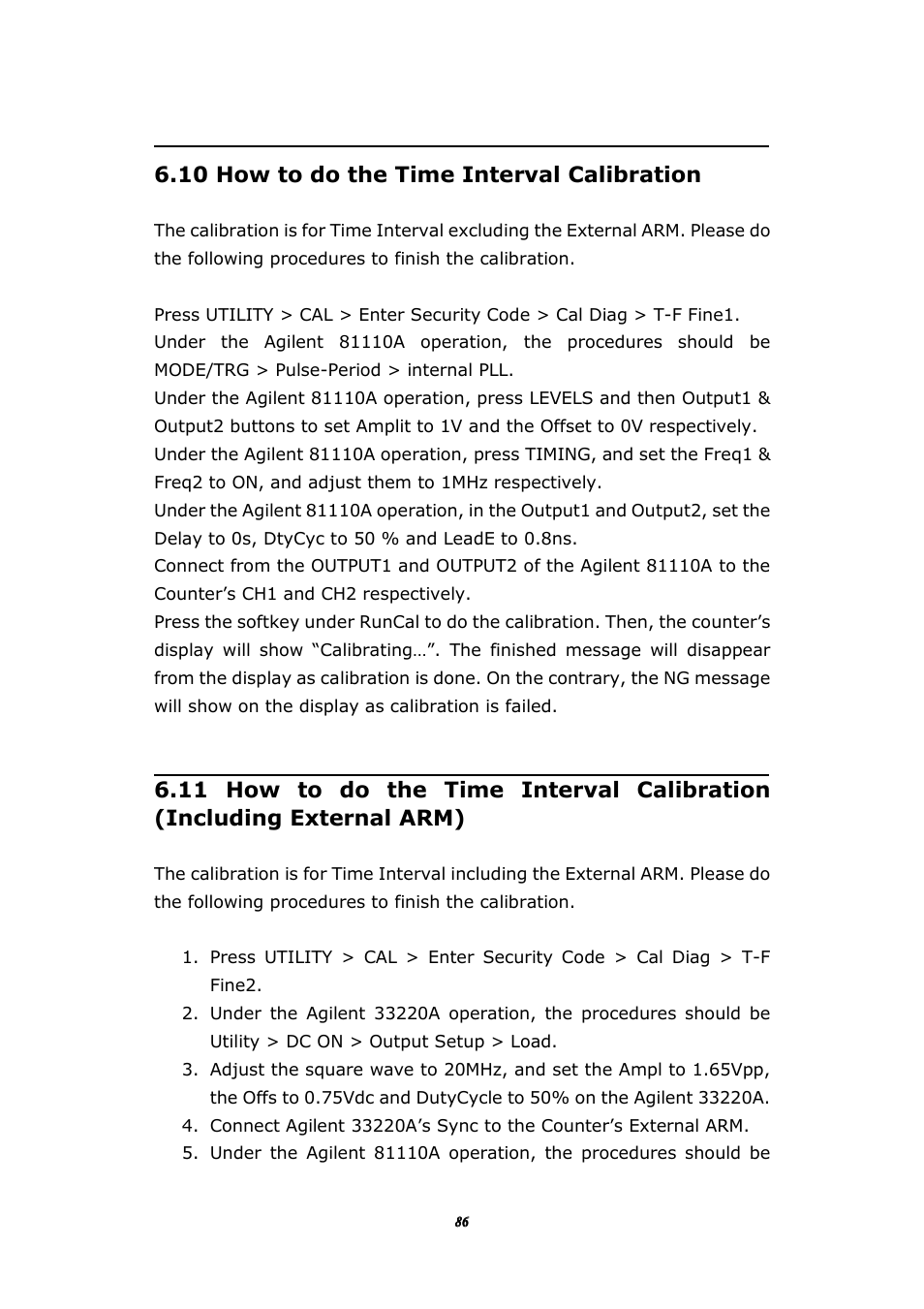 10 how to do the time interval calibration | BNC 1105 Universal Counter User Manual | Page 86 / 197