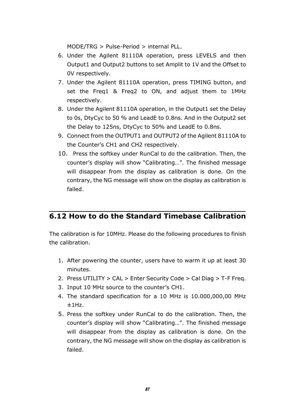 12 how to do the standard timebase calibration | BNC 1105 Universal Counter User Manual | Page 87 / 197