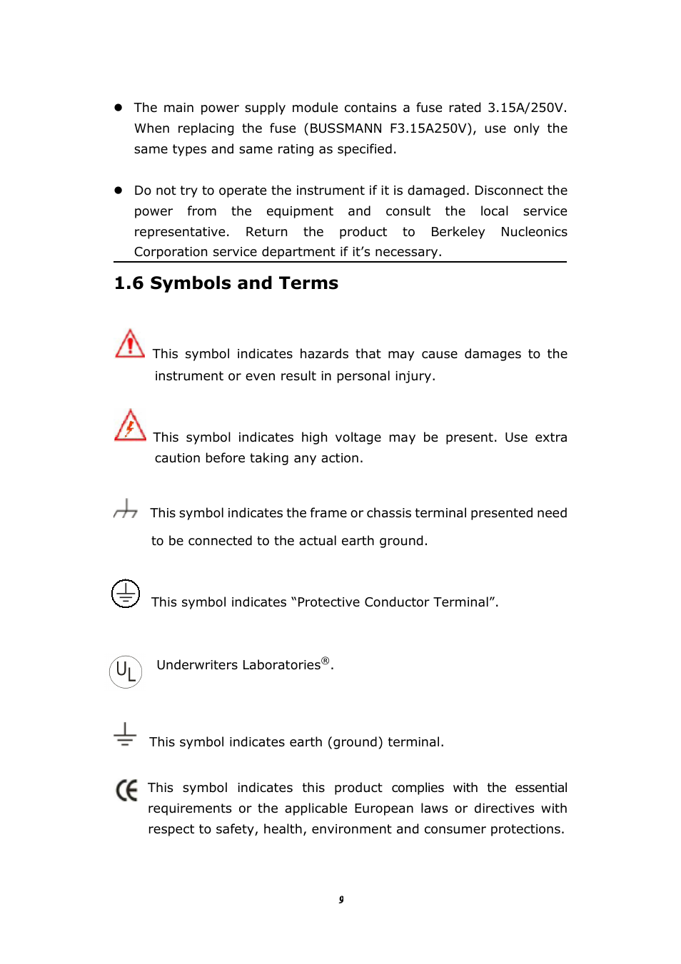 6 symbols and terms | BNC 1105 Universal Counter User Manual | Page 9 / 197