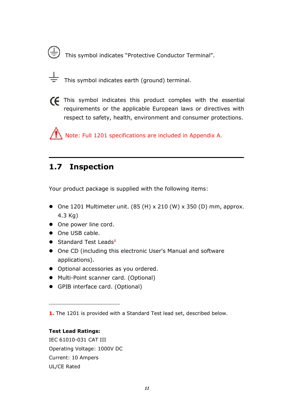 7 inspection | BNC 1201 - 6 1/2 Digit Digital Multimeter User Manual | Page 10 / 177