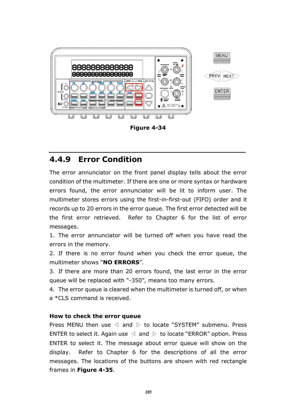 9 error cindition, 9 error condition | BNC 1201 - 6 1/2 Digit Digital Multimeter User Manual | Page 104 / 177