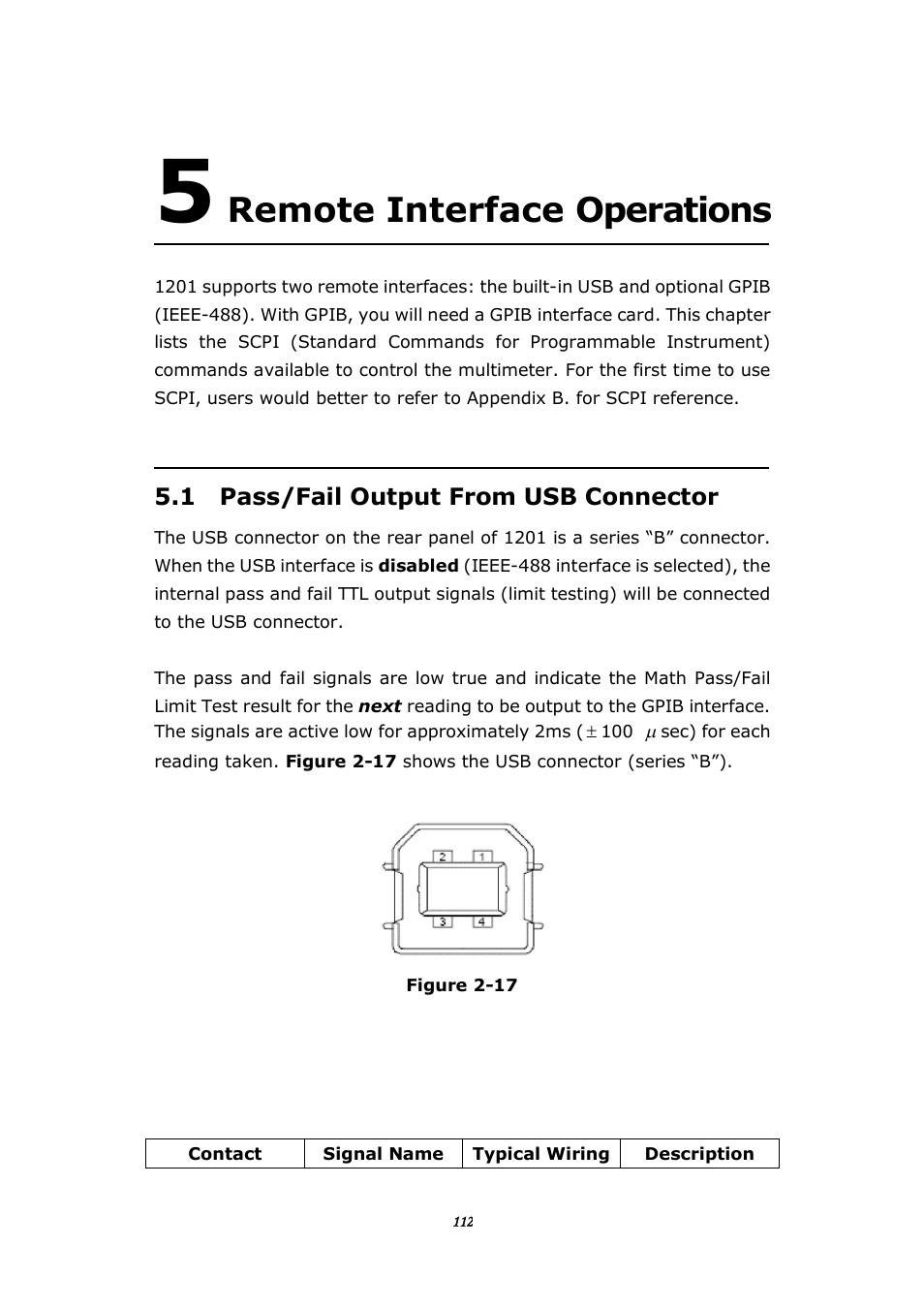 Remote interface operations, 1 pass/fail output from usb connector | BNC 1201 - 6 1/2 Digit Digital Multimeter User Manual | Page 111 / 177