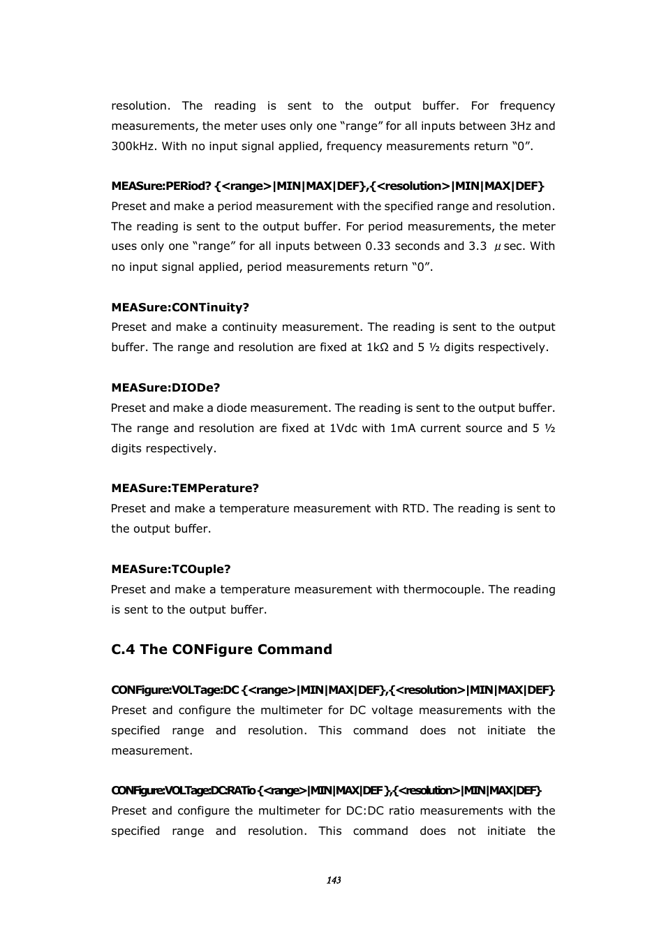 C.4 the configure command | BNC 1201 - 6 1/2 Digit Digital Multimeter User Manual | Page 142 / 177