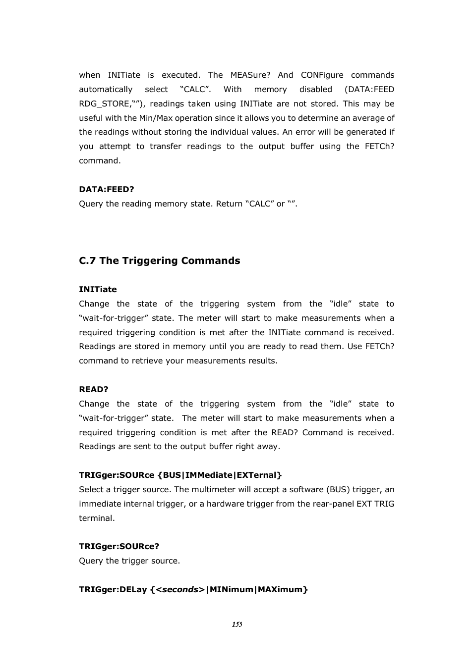 C.7 the triggering commands | BNC 1201 - 6 1/2 Digit Digital Multimeter User Manual | Page 154 / 177