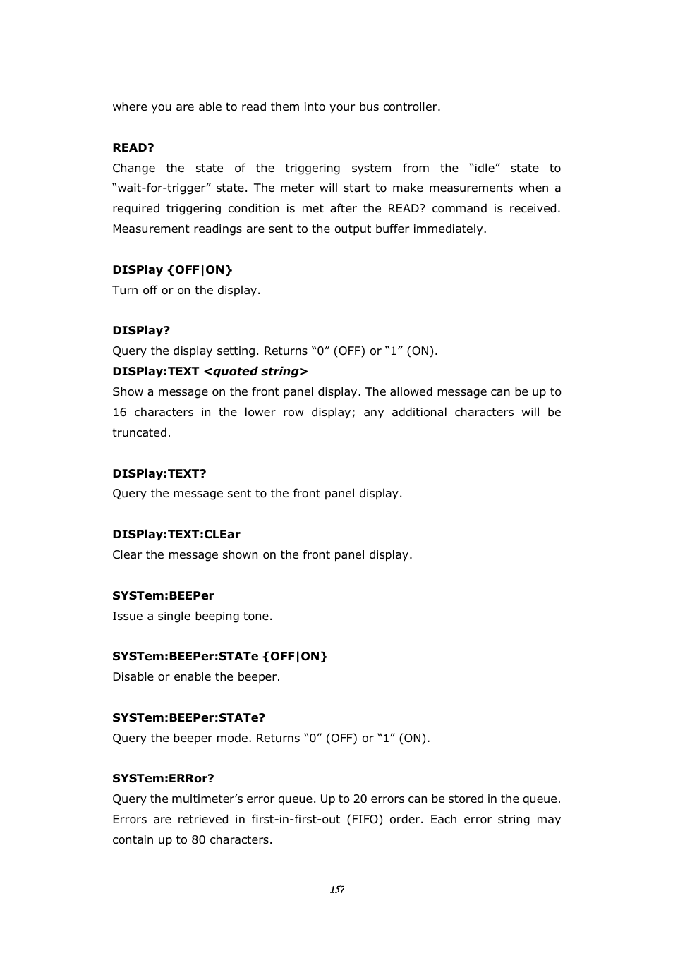 C.8 the system-related commands | BNC 1201 - 6 1/2 Digit Digital Multimeter User Manual | Page 156 / 177