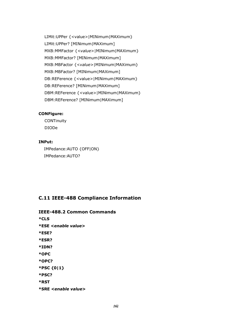 C.11 ieee-488 compliance information | BNC 1201 - 6 1/2 Digit Digital Multimeter User Manual | Page 161 / 177