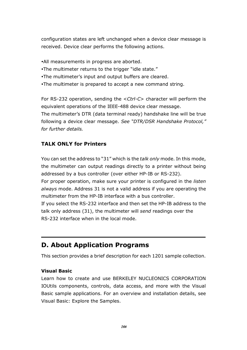 D. about application programs | BNC 1201 - 6 1/2 Digit Digital Multimeter User Manual | Page 163 / 177