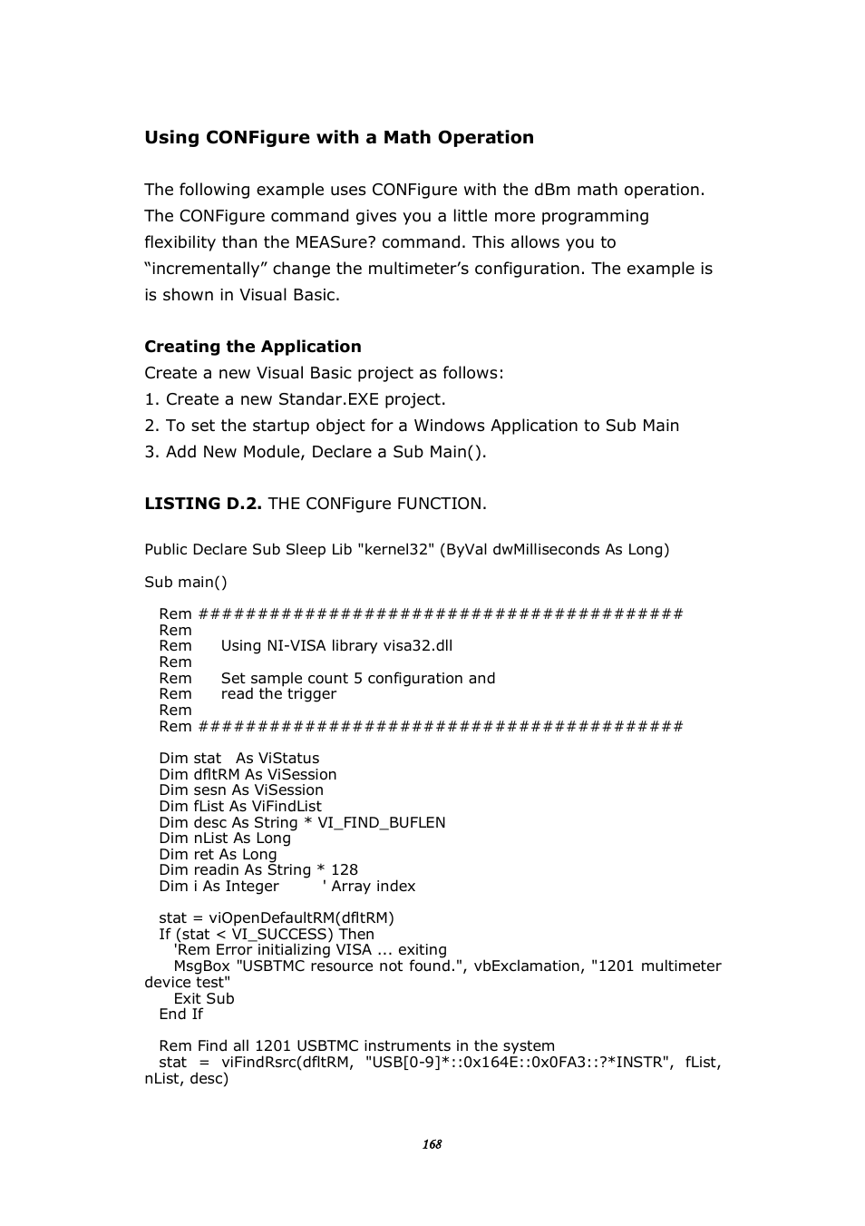 Listing d.2 | BNC 1201 - 6 1/2 Digit Digital Multimeter User Manual | Page 167 / 177