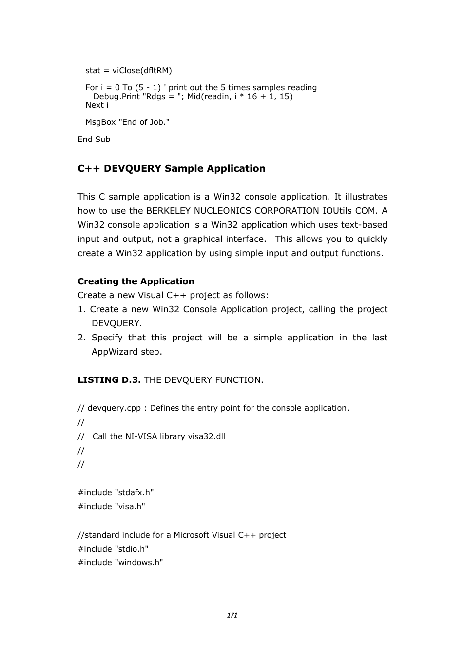 Listing d.3 | BNC 1201 - 6 1/2 Digit Digital Multimeter User Manual | Page 170 / 177