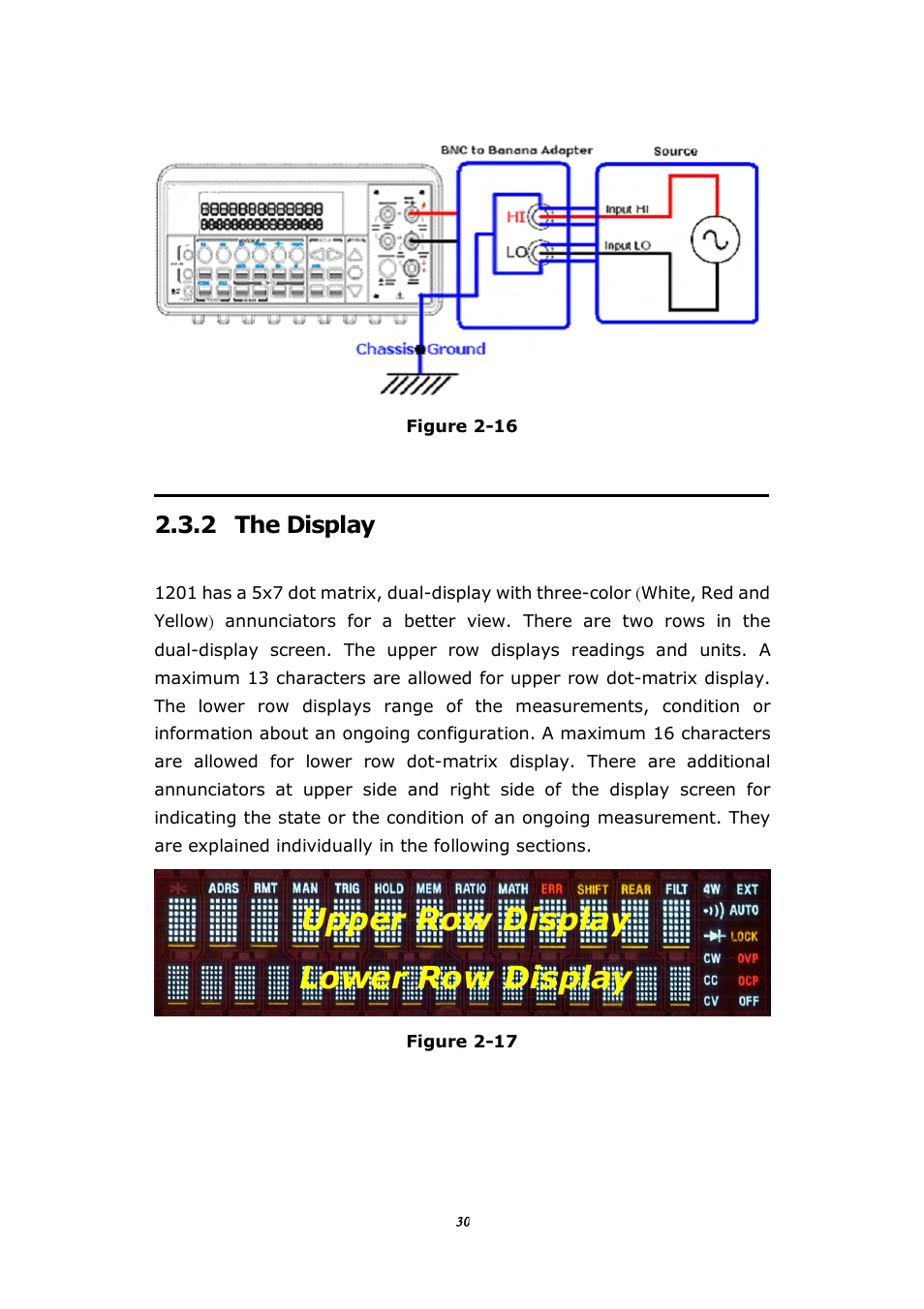 2 the display, Upper row display lower row display | BNC 1201 - 6 1/2 Digit Digital Multimeter User Manual | Page 29 / 177