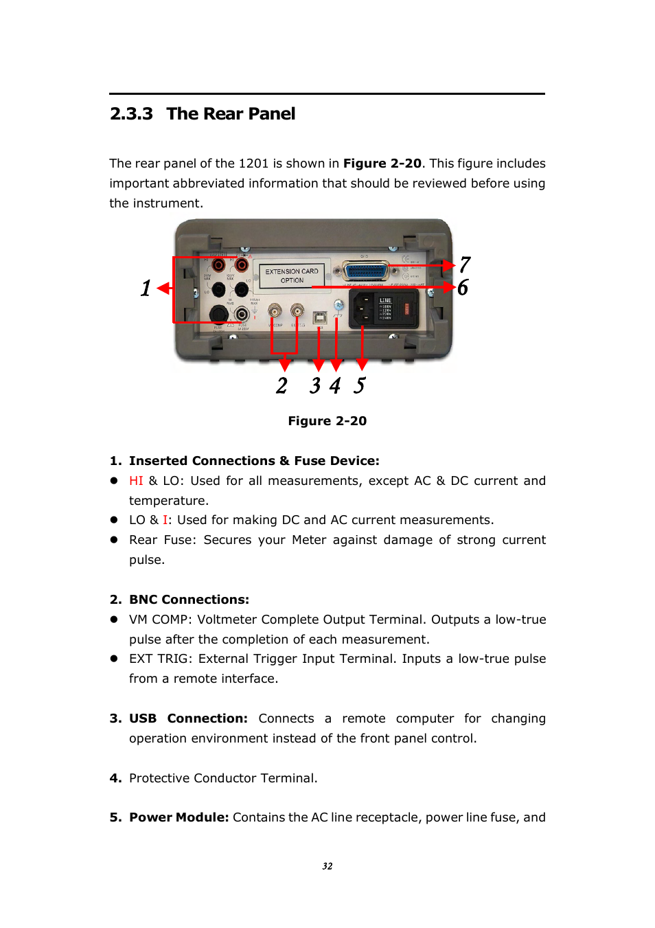 3 the rear panel | BNC 1201 - 6 1/2 Digit Digital Multimeter User Manual | Page 31 / 177