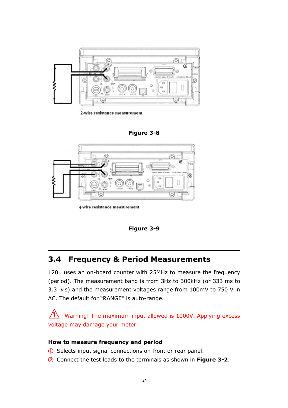 4 frequency&period measurements, 4 frequency & period measurements | BNC 1201 - 6 1/2 Digit Digital Multimeter User Manual | Page 39 / 177