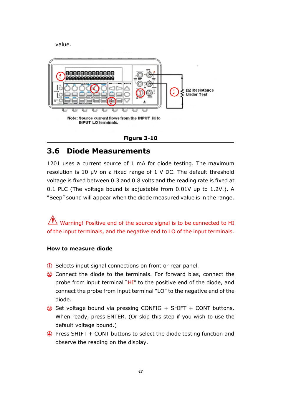 6 diode measurements | BNC 1201 - 6 1/2 Digit Digital Multimeter User Manual | Page 41 / 177