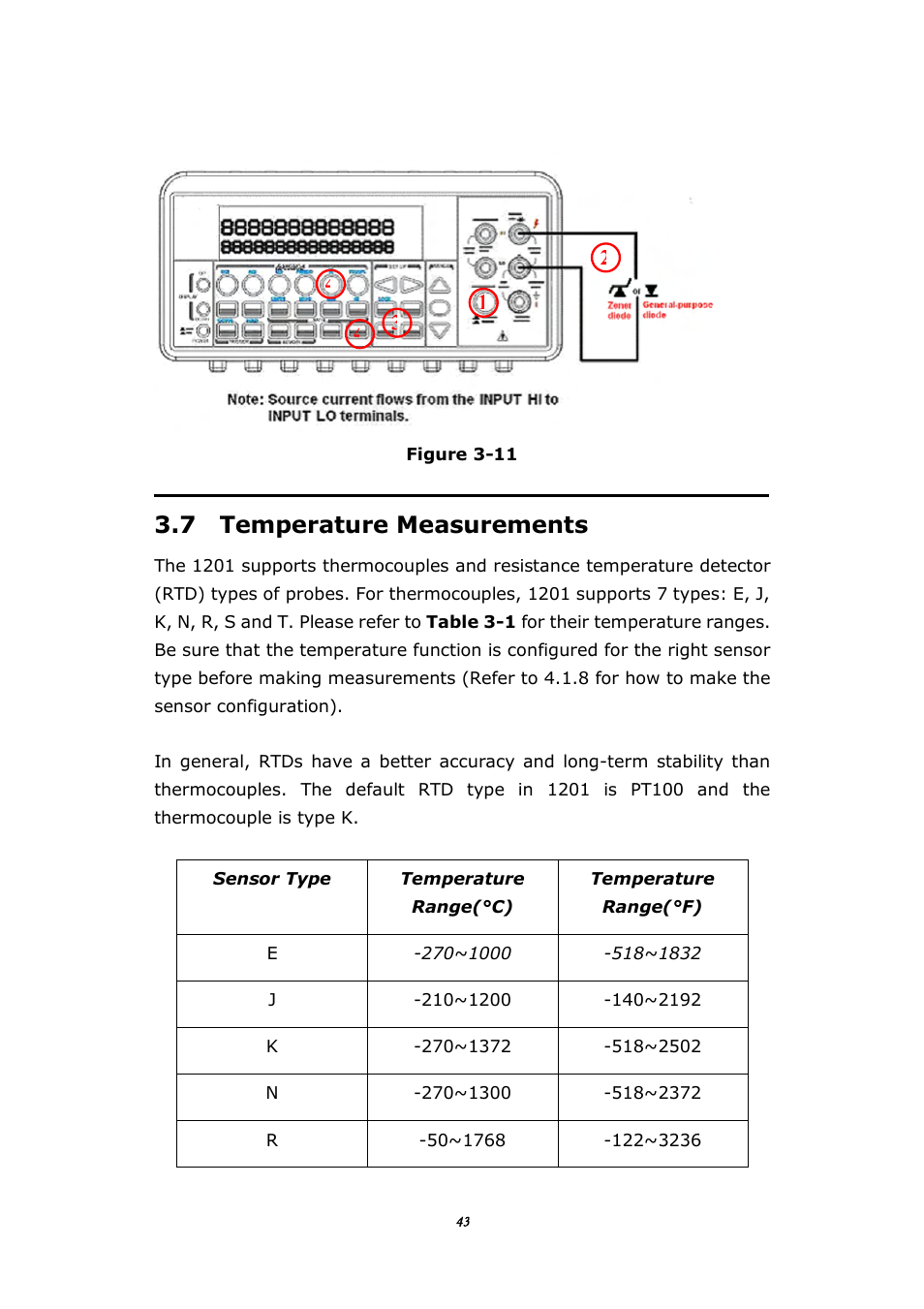 7 temperature measurements | BNC 1201 - 6 1/2 Digit Digital Multimeter User Manual | Page 42 / 177