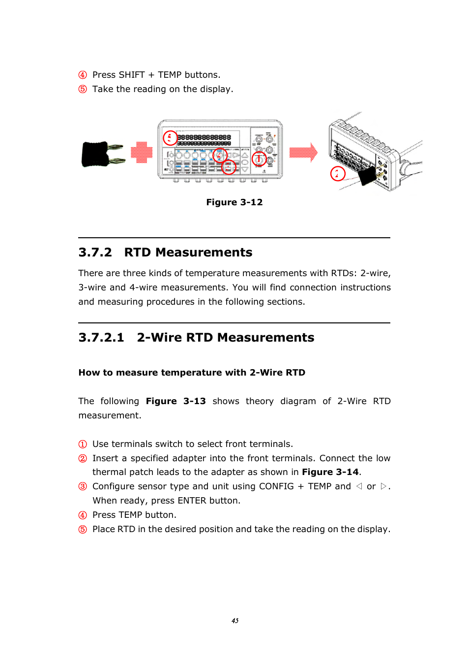 2 rtd measurements, 1 2-wire rtd measurements | BNC 1201 - 6 1/2 Digit Digital Multimeter User Manual | Page 44 / 177