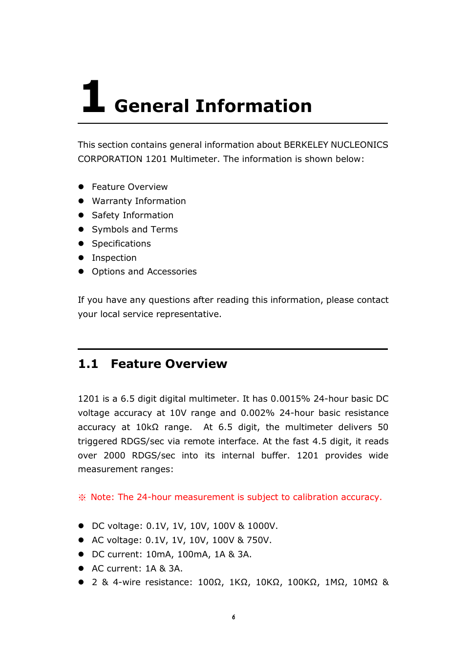 General information, 1 feature overview | BNC 1201 - 6 1/2 Digit Digital Multimeter User Manual | Page 5 / 177
