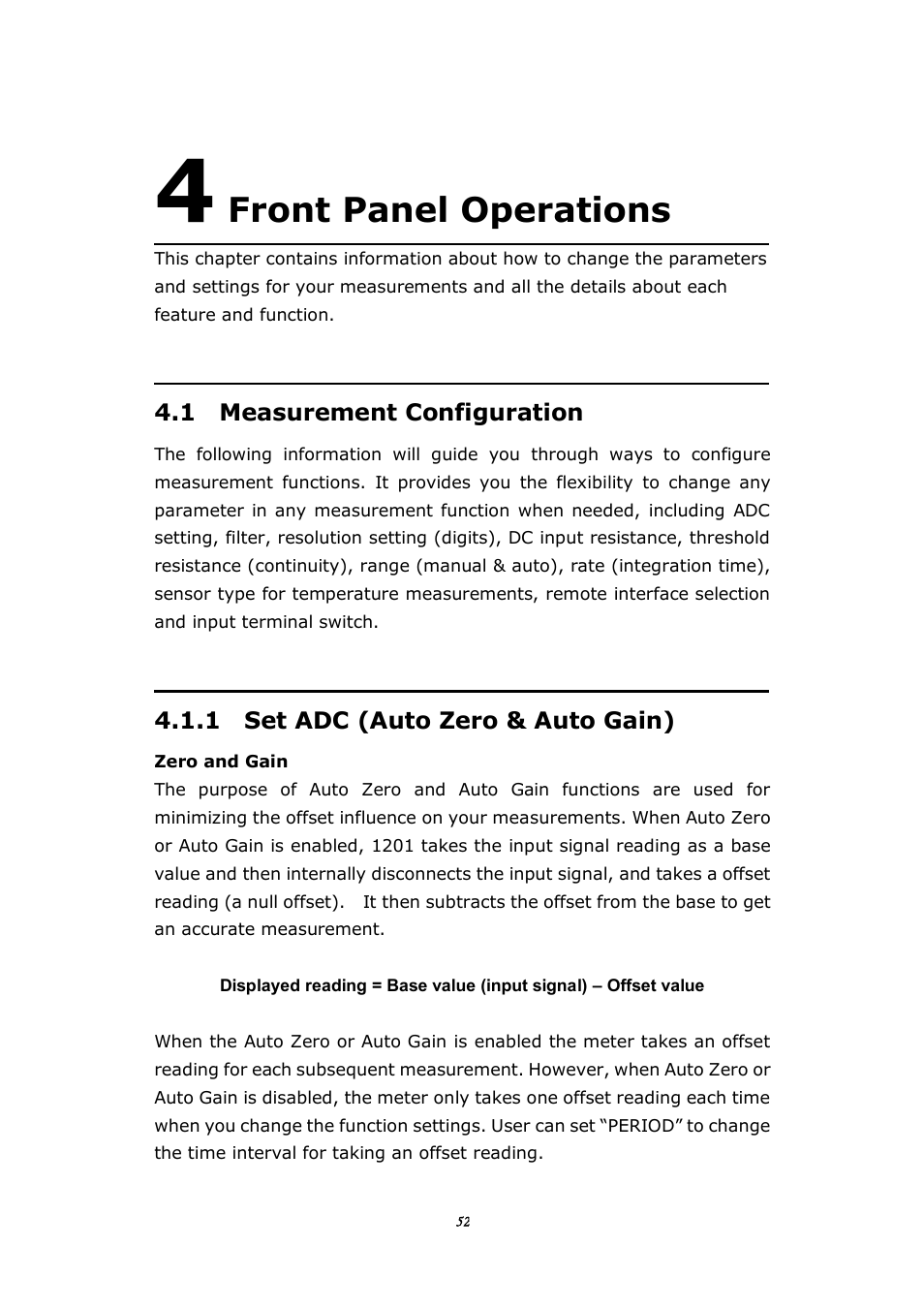 Front panel operations, 1 measurement configuration, 1 set adc (auto zero & auto gain) | BNC 1201 - 6 1/2 Digit Digital Multimeter User Manual | Page 51 / 177