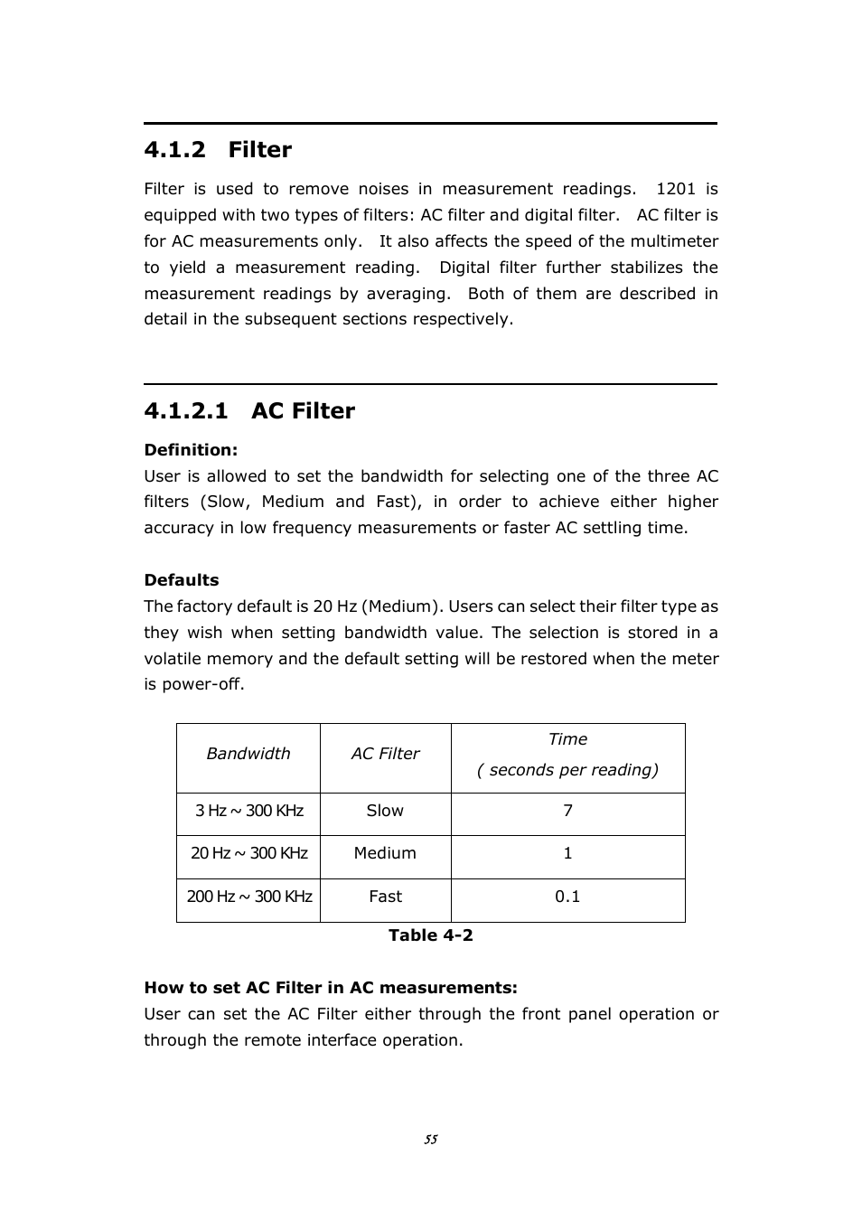 2 filter, 1 ac filter | BNC 1201 - 6 1/2 Digit Digital Multimeter User Manual | Page 54 / 177