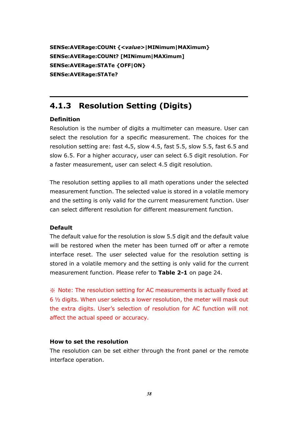 3 resolution setting (digits) | BNC 1201 - 6 1/2 Digit Digital Multimeter User Manual | Page 57 / 177