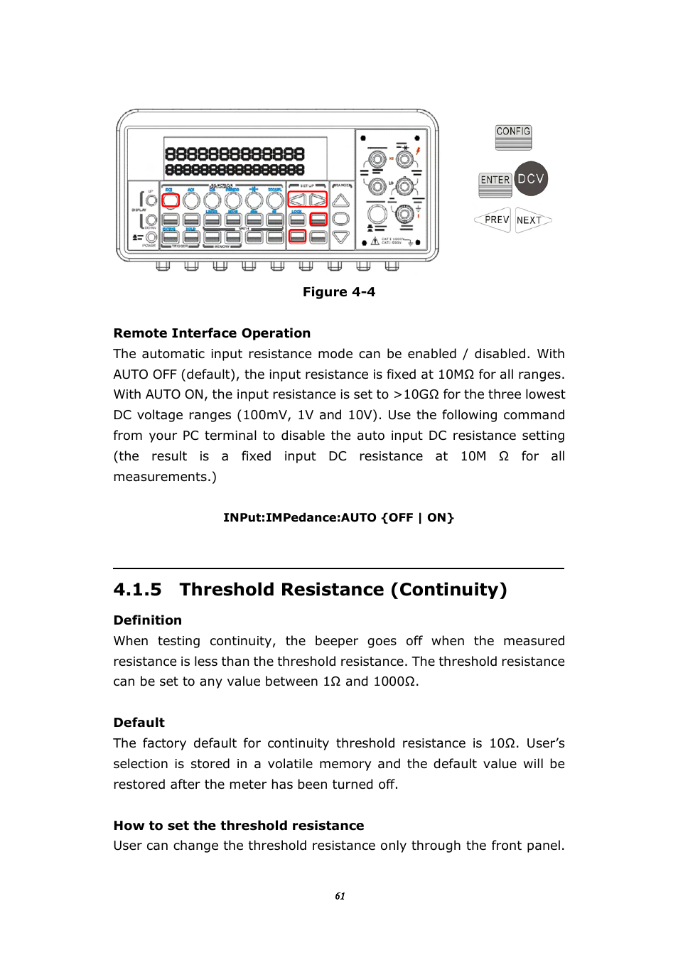 5 threshold resistance (continuity) | BNC 1201 - 6 1/2 Digit Digital Multimeter User Manual | Page 60 / 177