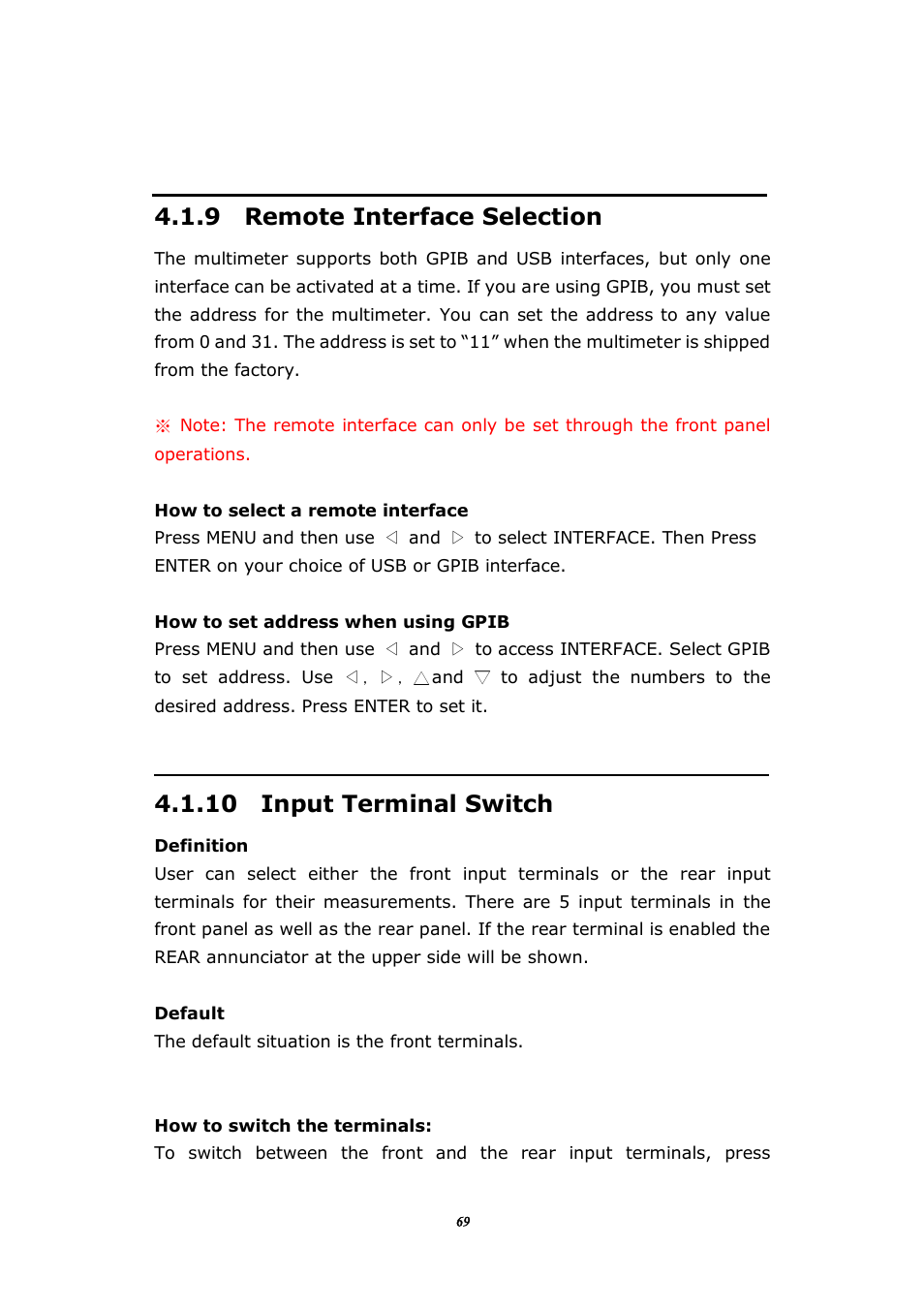 9 remote interface selection, 10 input terminal switch | BNC 1201 - 6 1/2 Digit Digital Multimeter User Manual | Page 68 / 177