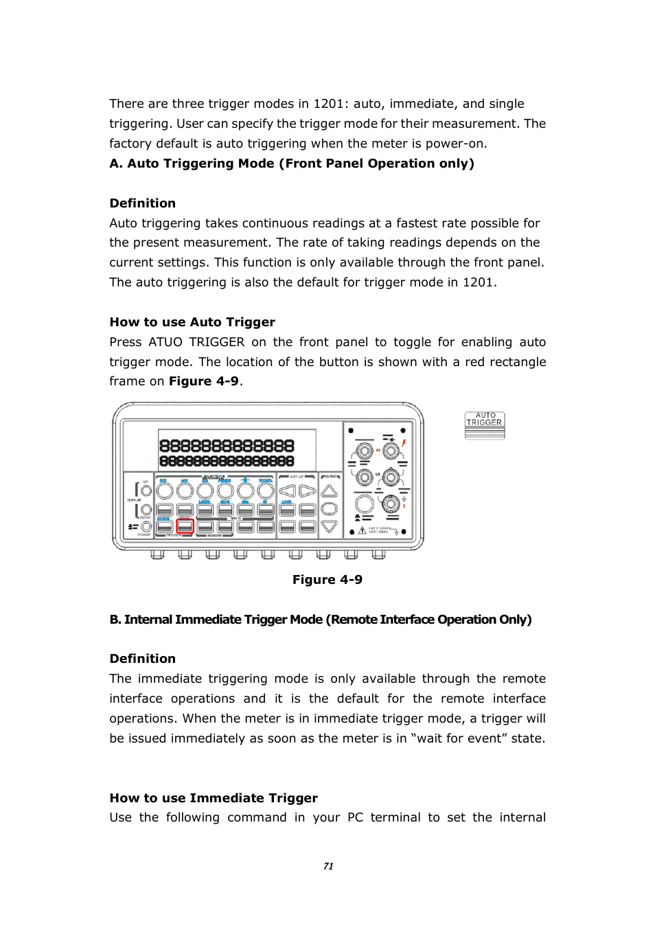 1 trigger mode | BNC 1201 - 6 1/2 Digit Digital Multimeter User Manual | Page 70 / 177