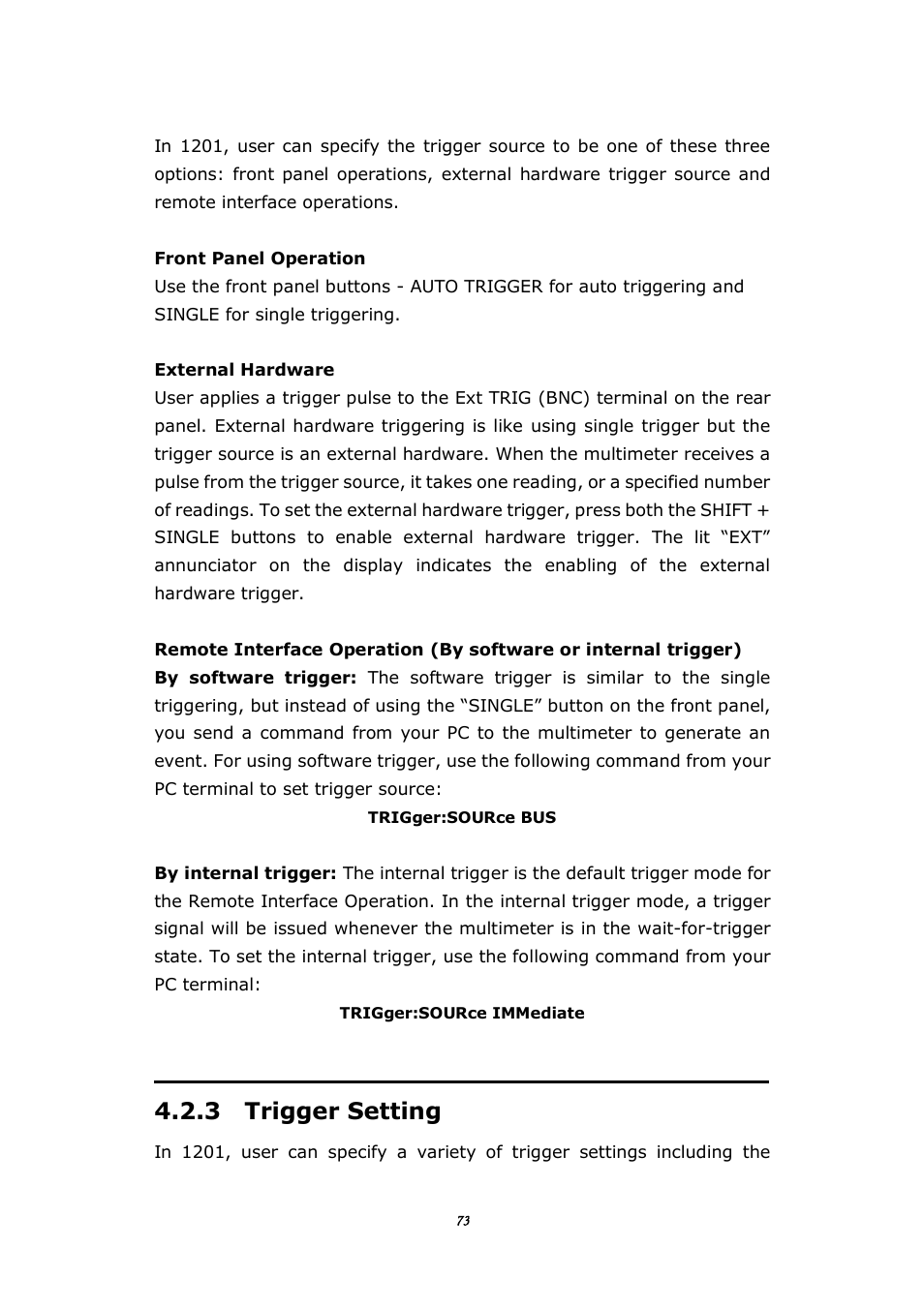 2 trigger source, 3 trigger setting | BNC 1201 - 6 1/2 Digit Digital Multimeter User Manual | Page 72 / 177