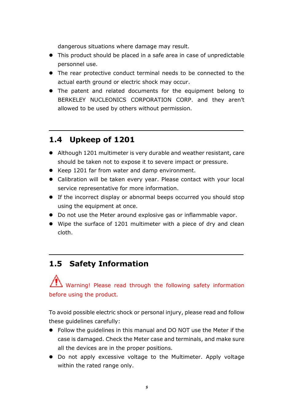4 upkeep of 1201, 5 safety information | BNC 1201 - 6 1/2 Digit Digital Multimeter User Manual | Page 8 / 177