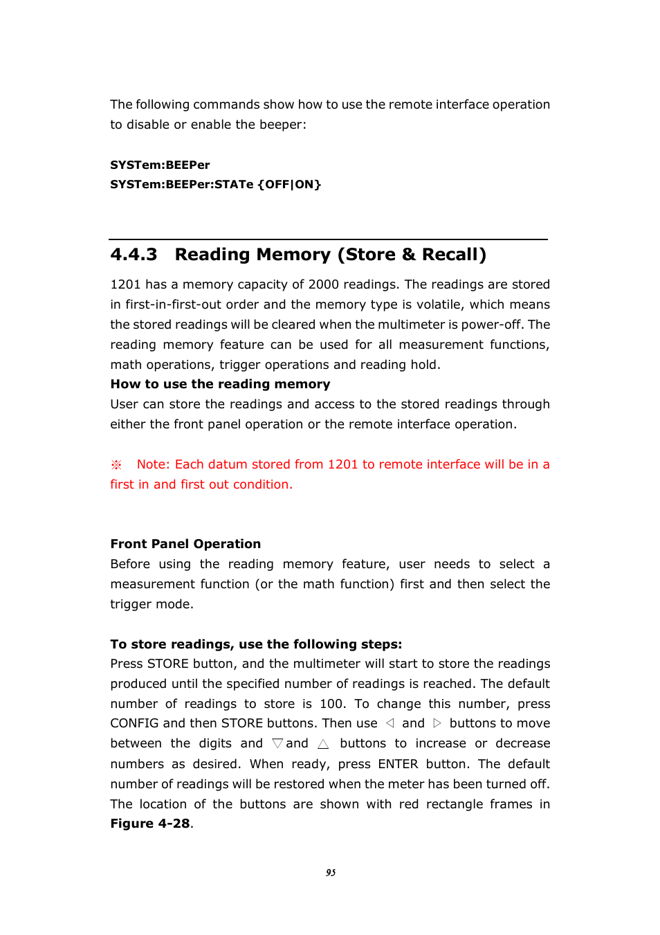 3 reading memory (store&recall) | BNC 1201 - 6 1/2 Digit Digital Multimeter User Manual | Page 94 / 177